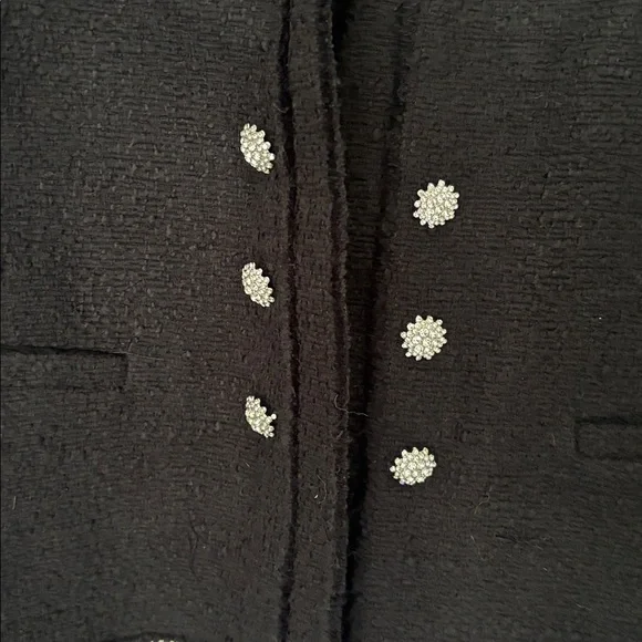 Zara black tweed like jacket with crystal like buttons. Has shoulder pads. - Picture 2 of 8